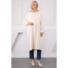 Bej Düğmeli Cepli Tunik
