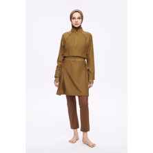 Kemer Toka Detaylı Yağ Yeşili 5 Parça Tam Tesettür Mayo Takımı 5034