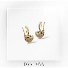 Diva Viva - Vıp 14K Tektaş Detaylı Nazar Kalp Sallantılı Kadın - Nazaré Küpe