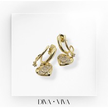 Diva Viva - Vıp 14K Tektaş Detaylı Nazar Kalp Sallantılı Kadın - Nazaré Küpe