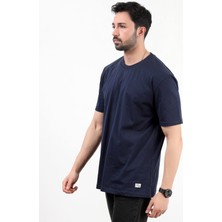 Erkek Bisiklet Yaka Basic Pamuklu T-Shirt Lacivert - 2271