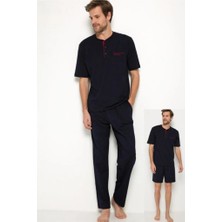 Pierre Cardin 5370 Lacivert 3 Lü Pijama Şort Damat Pijama  Takım