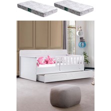 Yavrulu Karyola, Flora Yavrulu Montessori Karyola - Beyaz + 2 Adet Comfort Yatak