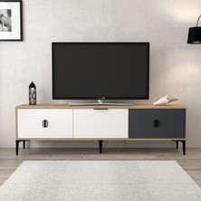 3801 Neva Tv Ünitesi 180 cm 3 Kapaklı Sepet - Antrasit - Beyaz