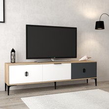 3801 Neva Tv Ünitesi 180 cm 3 Kapaklı Sepet - Antrasit - Beyaz