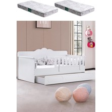 Yavrulu Karyola, Flower Yavrulu Montessori Karyola - Beyaz + 2 Adet Comfort Yatak