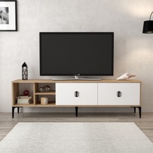 3804 Era Tv Ünitesi 180 cm 2 Kapaklı Raflı Sepet - Beyaz