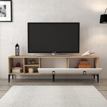 3804 Era Tv Ünitesi 180 cm 2 Kapaklı Raflı Sepet - Beyaz