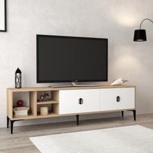 3804 Era Tv Ünitesi 180 cm 2 Kapaklı Raflı Sepet - Beyaz