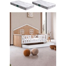 Yavrulu Karyola, Bello Yavrulu Montessori Yatak - Ceviz + 2 Adet Comfort Yatak