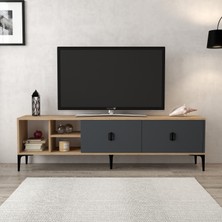 3805 Era Tv Ünitesi 180 cm 2 Kapaklı Raflı Sepet - Antrasit
