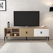 3806 Era Tv Ünitesi 180 cm 2 Kapaklı Raflı Sepet - Beyaz - Yunus