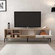 3806 Era Tv Ünitesi 180 cm 2 Kapaklı Raflı Sepet - Beyaz - Yunus