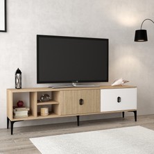 3806 Era Tv Ünitesi 180 cm 2 Kapaklı Raflı Sepet - Beyaz - Yunus