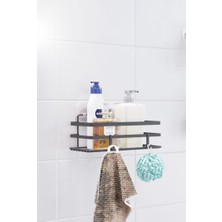 Tek Katlı Mat Siyah Yapışkanlı Şampuanlık Duş Rafı Lif Askısı Banyo Rafı, Tek Katlı Sabunluk
