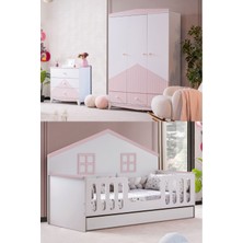 Bello Çocuk Odası Takımı, Bello Yavrulu Karyola, Fethiye 3 Kapaklı Dolap, Şifonyer - Pembe