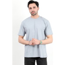 Erkek Bisiklet Yaka Basic Pamuklu T-Shirt Gri - 2271