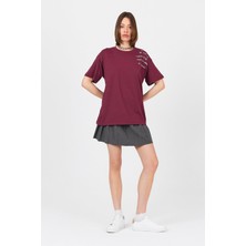 Bordo Göğüs Yazı Baskılı Pamuklu Oversize Tişört 2150-31M
