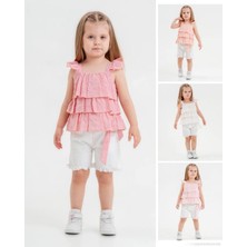 Kız Çocuk Fırfırlı Bluz + Şort Takımı. 2 - 5 Yaş