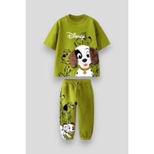 Erkek Çocuk Pamuklu Yeşil Disney 101 Dalmaçyalı Temalı T-Shirt ve Eşofman Takım - Peluş Kulak Detaylı