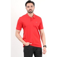 Erkek Polo Yaka Marka Baskılı Pamuklu T-Shirt Kırmızı - 25Y 2061