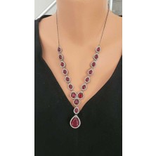 925 Ayar Gümüş Damla Yakut Taşlı Kolye