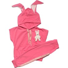 Kız Çocuk Fuşya Tavşanlı Aksesuarlı Kapşonlu Cepli 2 Li Takım - 1013382