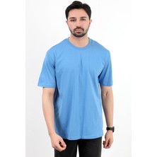 Erkek Bisiklet Yaka Basic Pamuklu T-Shirt Mavi - 2271