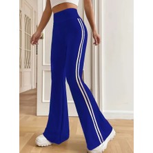 Gökyüzü Moda Kadın Yüksek Bel Yanlar Şerit Detaylı Ispanyol Paçalı Dalgıç Pantolon