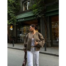 Gökyüzü Moda Kaşe Kaşmir Fermuarlı Ceket - Haki