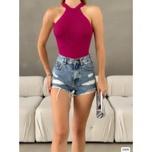 Gökyüzü Moda Kadın Sırt Dekolteli Triko Bluz