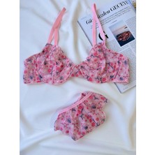 Blueavcı Tül Fırfırlı Bralet Sütyen Tanga Iç Çamaşır Takımı