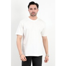 Erkek Bisiklet Yaka Basic Pamuklu T-Shirt Beyaz - 2271