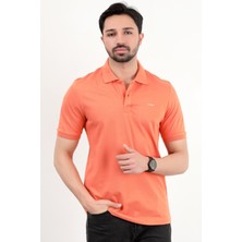 Erkek Polo Yaka Marka Baskılı Pamuklu T-Shirt Turuncu - 25Y 2061