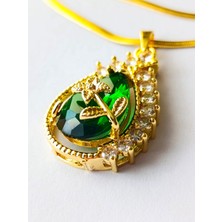 Zincirli Kolye Gül Yeşil Altın Kaplama 316 L Çelik  + Hediye Paket