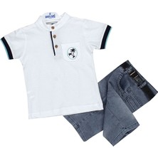 Erkek Çocuk Beyaz Tişortlü Palmiye Nakışlı Kapri Takım - 1014196