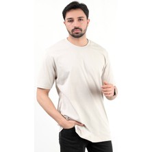 Erkek Bisiklet Yaka Basic Pamuklu T-Shirt Bej - 2271