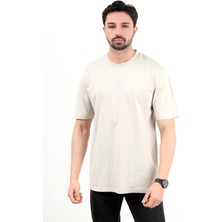 Erkek Bisiklet Yaka Strong Baskılı Pamuklu T-Shirt Bej - 2271-3