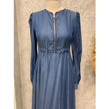 25Y9460 Elbise Ince Kot Yarım Fermuar Kapama Bel Büzgü Detay - Patisca - 25Y9460 - Orjinal - 38