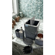 Luna Premium Kare Banyo Seti 5 Li  Koyu Gri Mermer Desen & Krom Kapak Şıklığı ✨