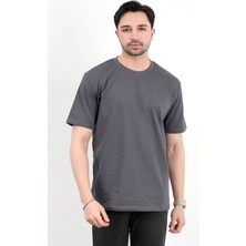 Erkek Bisiklet Yaka Basic Pamuklu T-Shirt Antrasit - 2271