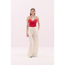 Geniş Paça Keten Pantolon Bej Y2512013_024