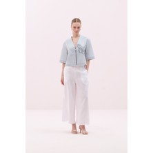Keten Geniş Paça Pantolon Beyaz Y2512042_002