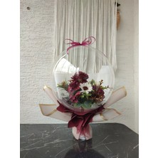 Büyülü Balon-Beyaz Çiçek Buketi Yeniyıl Bordo El Buketi Doğum Sevgililer Günü Hediye Kutusu Sepeti