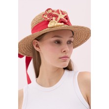 El Yapımı Deniz Kabuğu Motifli Hasır Şapka Standart Renk Y2585205_089