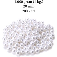 Royaleks 1.000 Gram (1 Kg.) 20MM Beyaz Renk Plastik Inci Boncuk Çanta ve Takı Yapım Boncuğu (~200 Adet)