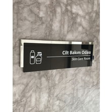Silver Aynalı Parlak Siyah Seri Cilt Bakım Odası Kapı Isimliği Yönlendirme Levhası