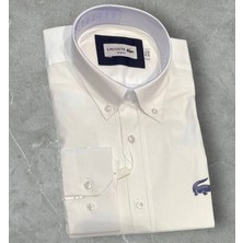 Erkek Slim Fit Düğmeli Yaka Beyaz Gömlek