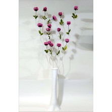M3 Decorium En Uzun 160 cm Pembe Güllü 6 Dalgalı Dal 60 cm Ince Belli Konik Filayağı Geniş Taban Düz Beyaz Vazo