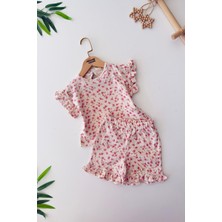 Miniğimin Cicileri Müslin Çiçek Bezeli Kız Bebe 2 Li pamuk takım - Pembe